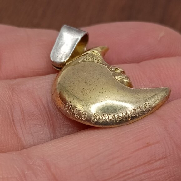 Signed Sergio Bustamante 18K over Sterling Silver Crescent Moon Pendant Mexico - Picture 3 of 7